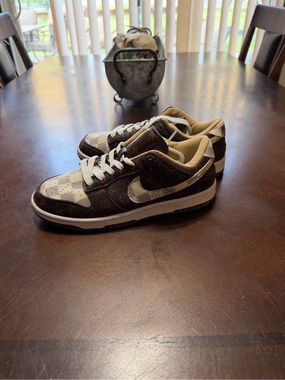 Nike Low-Top Sneakers in Brown and Beige Checkerboard